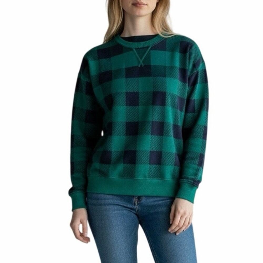 Emily Daniels Green Black Buffalo Check Plaid Sweater Top Large - Picture 2 of 11